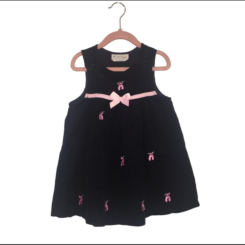 Dark navy corduroy dress embroidered ballet slippers